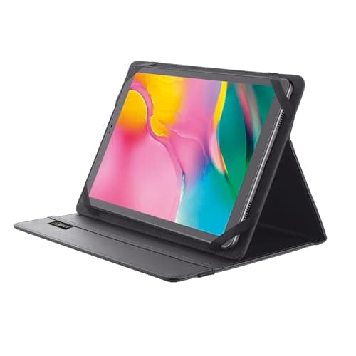 Trust Mobile Primo Recycled Tablet Folio for 10 inch Tablet, Tablet Cover Made of 6.5 Recycled PET Bottles, Universal Protective Cover with Stand, Folding Case with Closing Strap - Black