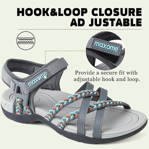 Maxome Hiking Sandals Women Summer Walking Sandals for Women Comfortable Sports Sandals Casual Hook Loop Strap Beach Sandals Grey — view 2