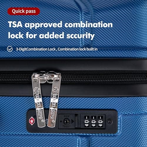 Rocklands® Medium Suitcase Hard Shell Thick ABS with TSA Combination Lock, 4 Dual Spinner Wheels, Lightweight Luggage Durable Travel Trolley Case (Navy Blue, Medium 24 Inch) — view 5