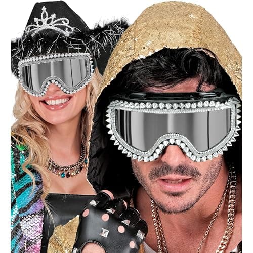 W WIDMANN MILANO Party Fashion - Mirrored ski goggles with studs and rhinestones, accessory carnival, fun goggles for après-ski party, festival — view 3