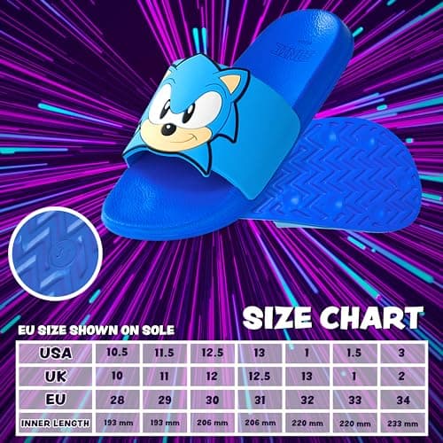 Get Trend SONIC THE HEDGEHOG Sliders for Boys Non Slip Shower Beach Pool Shoes for Holiday Travel Gamer Summer Slippers (Blue, 10 UK) — view 6