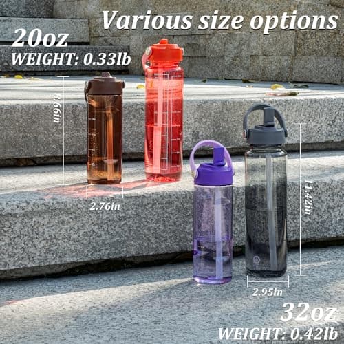 GOPPUS 1000ml/32oz Clear Water Bottle with Straw, Tritan Leakproof Sports Drinking Bottle, BPA Free Wide Mouth Gym Bottle with Handle and Measurement Marks for School, Gym, Travel (Red) — view 2