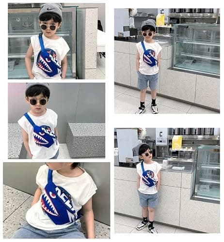Dzxin Fanny Pack,Kids Bum Bag Bumbag Cartoon Hipsack Belt Bag Waist Bag Fanny Pack Fabric Nylon Money BeltCrossbody Chest Bag for Children Grils Boys Running Hiking Travel Sports (Blue Shark) — view 2