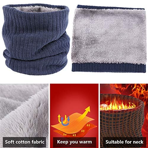 ehsbuy Fleece Neck Warmer Thermal Snoods Unisex Thick Winter Cold Weather Knitted Circle Scarf for Cycling Motocycle Sports(Navy) — view 3