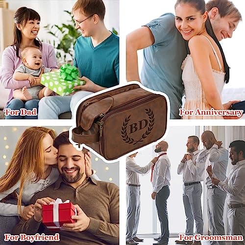 Personalized Toiletry Bag for Men, Large Capacity, Custom Name Initials PU Leather Dopp Kit, Groomsmen Gift, Customized Travel Monogrammed Travel Shaving Bag, Handcrafted for Dad, Husband, Grandpa — view 3