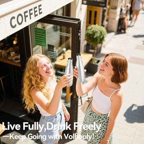 Volhoply 500ml Insulated Stainless Steel Water Bottle, Double Wall Vacuum Flask, Keeps Cold 24h & Hot 12h, Available in Packs of 1 or 4（Silver,1 Pack — view 6