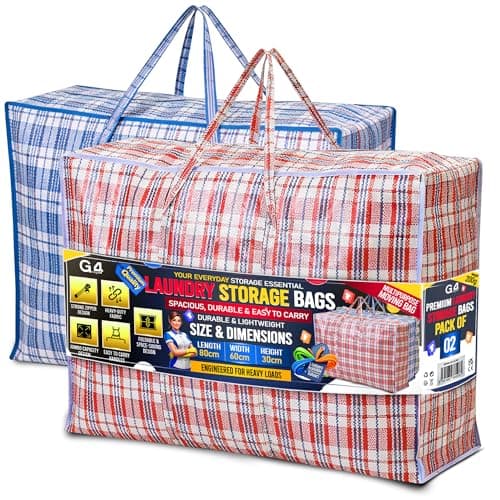 G4GADGET Laundry Bags with Zip 2 Pack (80x60x30cm) – Jumbo Reusable Laundry & Storage Bags for Clothes, Bedding, Travel, Moving House, Wardrobe Organisation