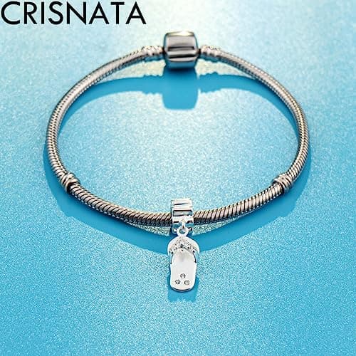 Beach Flip Flop Slipper Pendant Charms Fit Pandora Summer Bracelet, 925 Sterling Silver Dangle Slipper Shoe with CZ Beads, Gifts for Boyfriend/Sister/Travel Souvenir/Honeymoon — view 3