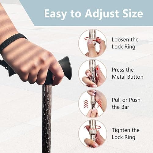 Adjustable Walking Stick Cane with Grip Ergonomic Handle for Men Women (Rose Gold) — view 4