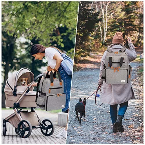 Modoker dog Travel Bag, Airline Approved Backpack for Pet Accessories Organizer, Tote Weekend Bag with 2 Food Storage Containers, 2 Collapsible Bowls, 1 Pet Mat, Grey — view 6