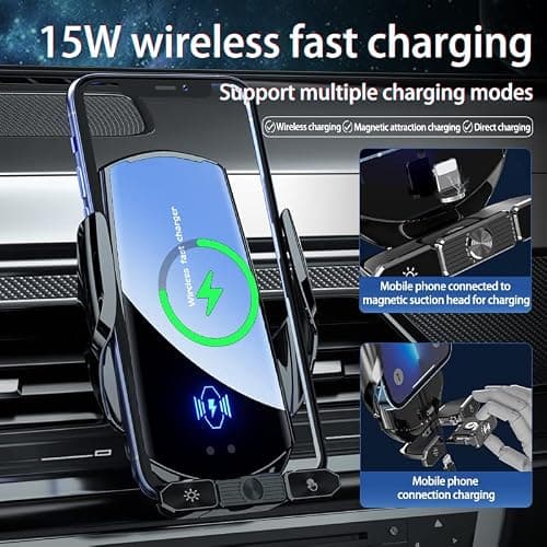 Wireless Car Charger Phone Holder,15W Magnetic Head Auto Clamping Charging — view 5