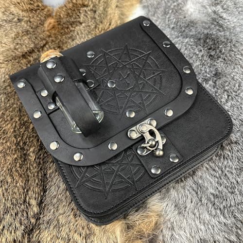 HiiFeuer Medieval Alchemy Faux Leather Belt Bag with Cork Potion Vials, Fantasy Wizard Waist Pouch Side Pack for Halloween (Black C) — view 5