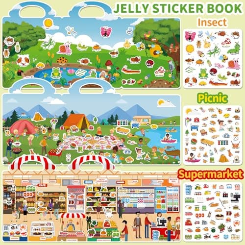 CREATIVETREES 6 Sets Reusable Sticker Book for Toddlers 3-6, Jelly Sticker Books for Toddler, Travel Sticker Activity Toys for Kids 3 4 5 6 Years Old Girls & Boys — view 4