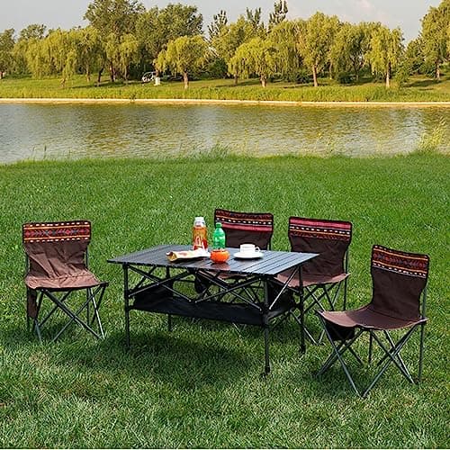 ROMIOR Foldable Camping Table, Alloy Steel Roll-up Picnic Table with Large Storage and Carrying Bag for Outdoor Picnic, Camping, BBQ, Party, Backyard, Beach (table/95x55x60cm) — view 6