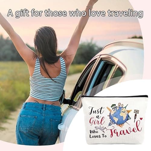 Travel Makeup Bag Gifts for Travellers Best Friend Birthday Christmas Gifts for Travelling Travel Toiletry Bag for Girls Women Just A Girl Who Loves to Travel Bag Pouch for Daughter Sister — view 4