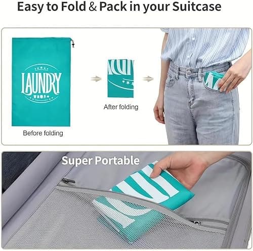 CJWLKJ 2-Pack XL Travel Laundry Bag, Machine Washable Dirty Clothes Organizer with Drawstring, Large Enough to Hold 4 Loads of Laundry, Easy Fit a Laundry Hamper or Basket 24" x 36"(Grey+Blue) — view 6