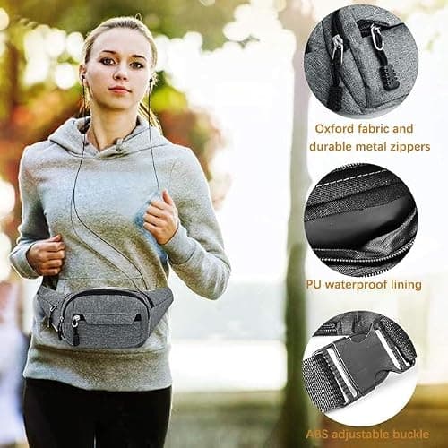Bumbag Waist Bag, Waterproof 4 Zip Pockets Running Waist Pack Bag for Men Women, Adjustable Belt Waistpacks for Outdoors, Sport, Hiking, Travel — view 3