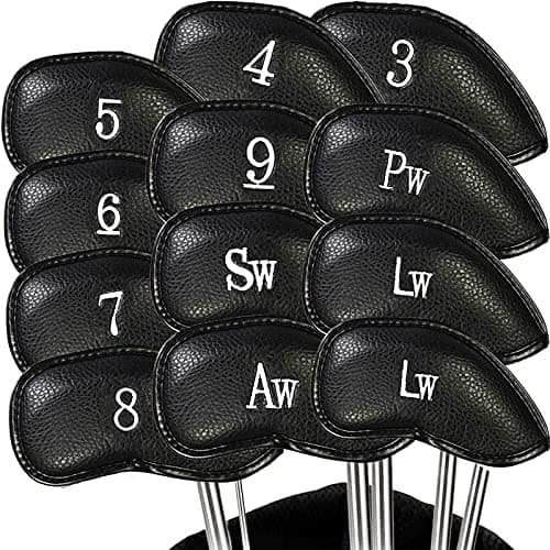 FINGER TEN Golf Club Iron Head Covers Pu Leather 12 Pack(Black)