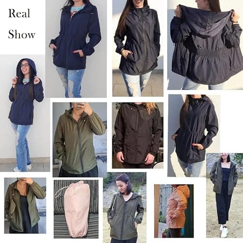 Rapbin Rain Coats for Women Waterproof Jackets Lightweight Quick Dry Packable Hood Raincoat Windbreaker with Zipper Pockets Sky Blue XXL — view 4
