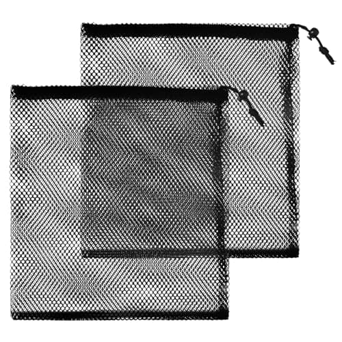 SUBTAVIK 2 Pcs Mesh Drawstring Bags, Black Nylon Net Bags, 40x40cm, Drawstring Closure, Multipurpose Storage for Swimming, Beach, Pool, Travel, Home Use