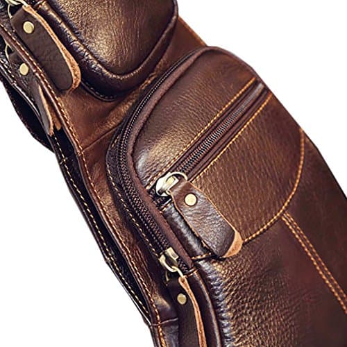 Xieben Leather Sling Backpack Crossbody Chest Bag Pack for Men Women Travel Outdoor Sports Hiking Camping Shoulder Day Pack Daypack Coffee — view 3