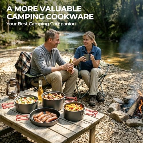 Alocs Camping Cookware, Aluminum Camping Cooking Set, Portable Pots and Pans Set, Camp Kitchen, Mess Kit for Backpacking, Outdoor Cooking and Picnic, Grey, 2.2L x 1.2L x 1L x 7.5" — view 4