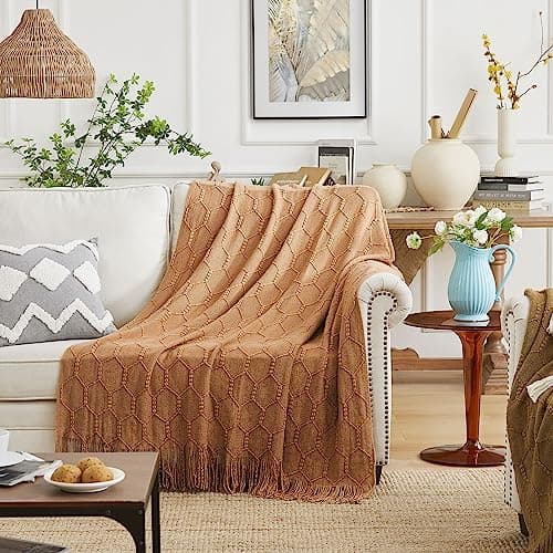 KASYLAN Diamond Knitted Throw Blanket for Sofa Couch, 127x152cm Almond — view 2