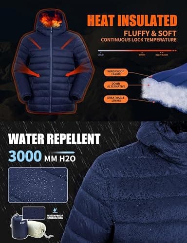 Pioneer Camp Mens Lightweight Puffer Jacket Warm Winter Coat Packable — view 4