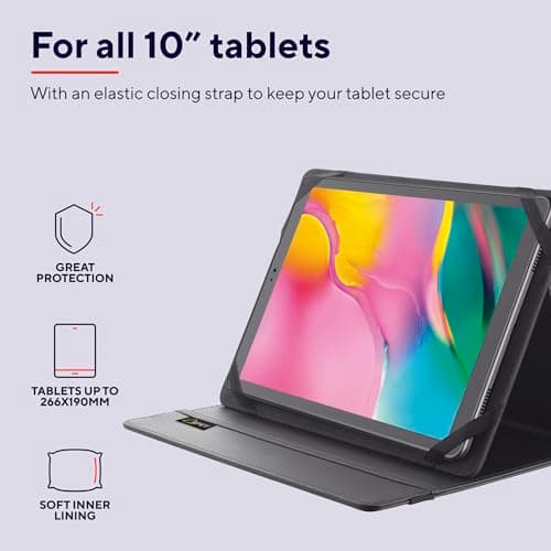Trust Mobile Primo Recycled Tablet Folio for 10 inch Tablet, Tablet Cover Made of 6.5 Recycled PET Bottles, Universal Protective Cover with Stand, Folding Case with Closing Strap - Black — view 3