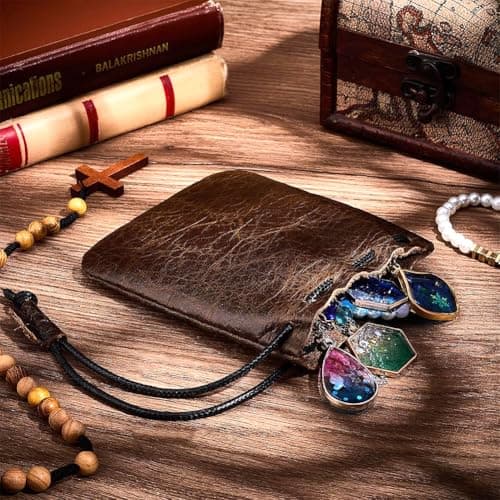 Beebeecraft Leather Drawstring Pouch Genuine Cowhide 5.7x4.9in Brown — view 6