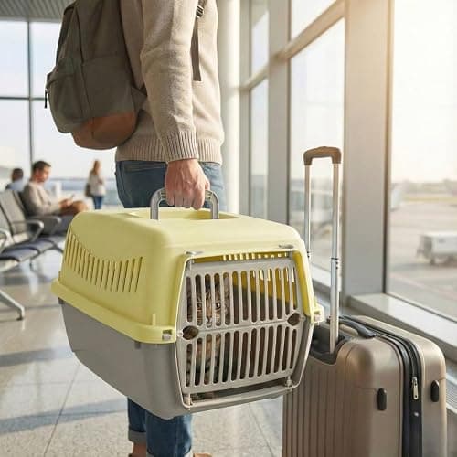 URBNLIVING Transportini Pet Carrier Travel Crate for Cats & Small Dogs | Portable Lightweight Cage with Ventilation | Pastel Design - Large - yellow — view 2