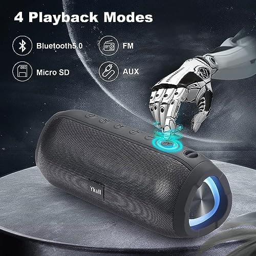 Ykall Bluetooth Speaker 20W, Portable Bluetooth Speaker Wireless with FM Radio, HD Stereo 36-Hours Playtime, IPX6 Waterproof, Wireless Stereo Pairing, With RGB Lights for Outdoor, Travel, Home — view 4