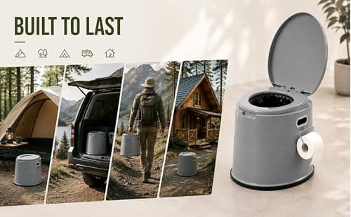 5L Portable Camping Toilet with Lid & Removable Bucket – Lightweight Travel Toilet for Adults with Paper Holder & Carry Handles – Compact Outdoor Toilet for Camping, Caravan, Festival & Emergency Use — view 6