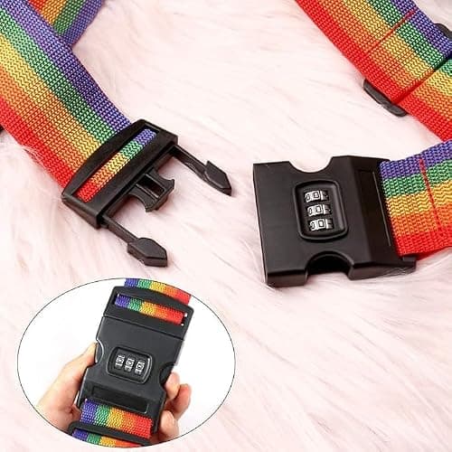 Luggage Straps for Suitcases Strap Suitcase Belts - 2 Heavy duty Luggage Straps - Adjustable Suitcase Straps - Premium Accessory for Travel Bag Closure for winter summer holiday (Rainbow with Lock) — view 3