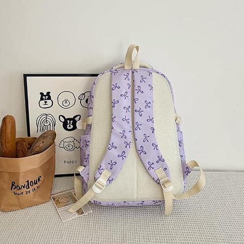 WMFASBAG 3Pcs Canvas Bow Print Students Bookbags Sets with Lunch Box and Pencil Case Travel Daypack Bag Large Capacity for Teens Girls Women College Outdoor — view 2