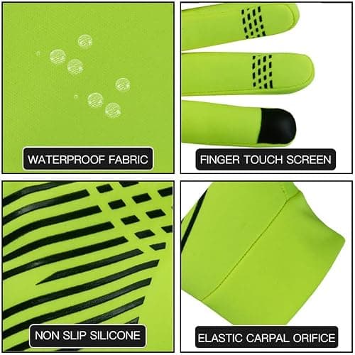 Sikma Waterproof cycling gloves Windproof Padded Softshell gloves Touchscreen Anti Slip Fleece Lined Midseason Winter Cycling Gloves Full Finger Breathable Bicycle. (Yellow Fluorescent, XL) — view 3
