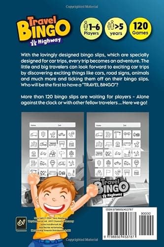 TRAVEL BINGO "Highway": car activity for children and kids from 8 years - play alone or together on any trip, ride and roadtrip — view 2