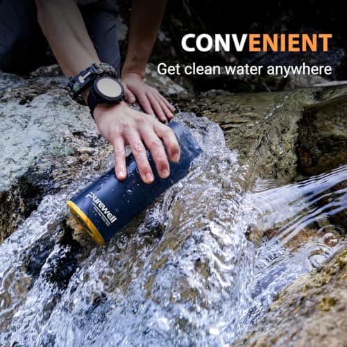 Purewell Press Filter Water Bottle – 0.01μm Ultrafiltration + Carbon Fiber + PP Cotton, 10000L Capacity, 500ml Per Press, Portable Water Purifier Bottle for Camping, Hiking, Travel & Emergency — view 2