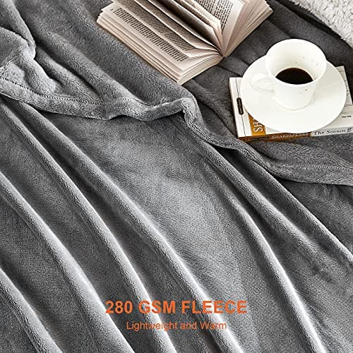 EHEYCIGA Single Fleece Throw Blanket for Sofa 130x165cm, Grey — view 3