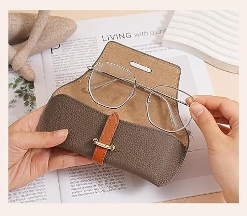 PengLAI Slim Leather Glasses Case for Women & Men - Soft PU Leather Glasses Case with Hard Shell Protection, Compact Sunglasses Case for Travel, Gift — view 6