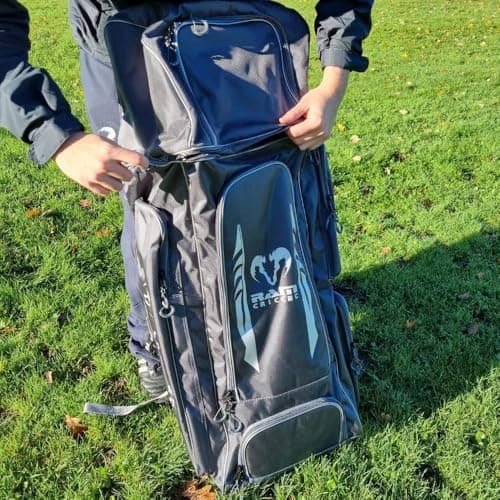 Ram Cricket Duffle Kit Bag – Senior & Junior Sizes – Durable Cordura Material, Y2K-Nylon Grade 8 Zips, Padded Shoulder Straps, Large 105L Capacity, Helmet, Bat & Shoe Pockets, Side Storage – Dark Grey — view 6