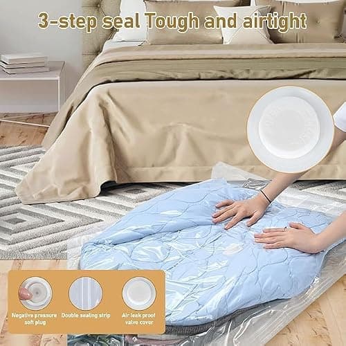 Hanging Vacuum Storage Bags, QH7 4 PCS Space-saving Vacuum Bag for Clothes, Suits, Dresses, Coats or Jackets, Clear & Reusable Closet Organizer with (4 Long 145x70cm) — view 6
