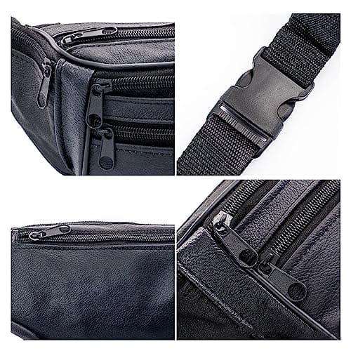 BSITSSS Genuine Leather Bum Bag, Waterproof Fanny Pack Waist Bag, Casual Travel Bumbag, Waist Packs as Travel Holiday Money Belt, Dog Walking Fashion Bum Bag and Running Fanny Pack(Black) — view 2