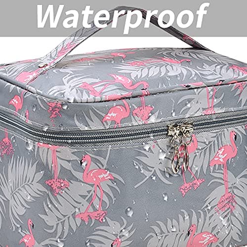 Toiletry Bags for Women, Large Cosmetic Storage Toiletry Bag, Double Zipper Travel Make Up Bag, Flamingo Toiletry Wash Bag, Waterproof Makeup Organizer Bag with Handle for Women Teenage Girls(Grey) — view 4