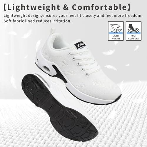 Womens Trainers Running Shoes Air Cushion Arch Support Sneakers Platform Trainers Ladies Walking Shoes Mesh Breathable Lightweight Sport Sneakers Outdoor Gym Athletic Tennis Jogging White — view 6
