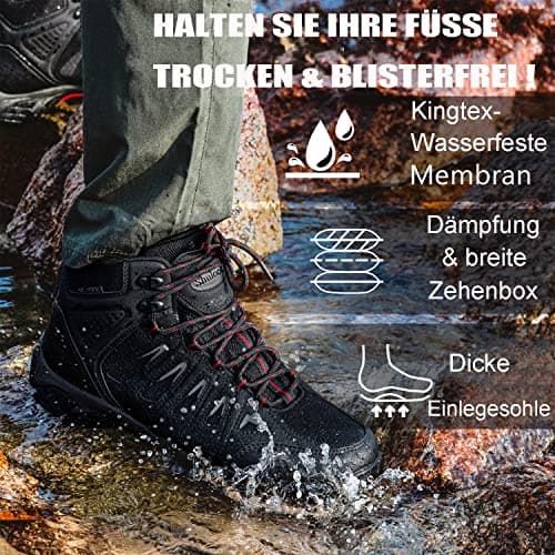 SHULOOK Men's hiking shoes, waterproof trekking shoes, non-slip high rise hiking boots, men's outdoor mountain shoes, ultralight trainers, camping, trekking, hiking, hiking boots, black red, 9 UK — view 5
