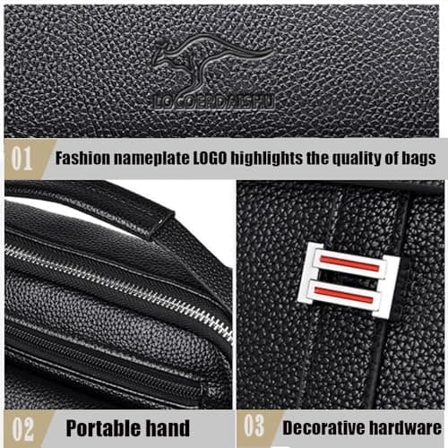 Men's Genuine Leather Shoulder Bag, Retro Crossbody Messenger Bag, Casual Travel Satchel with Adjustable Strap, Business Daily Use for Phone Wallet Keys Passport (Black) — view 5