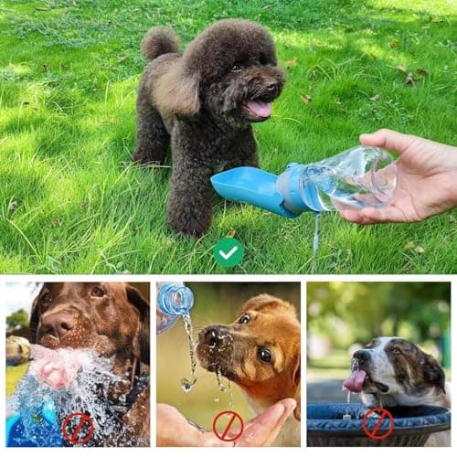 Foldable Dog Water Bottle [Blue, 430ml/15oz] Portable Walking Pet Water Dispenser Bowl Accessories Outdoor Hiking Travelling — view 6