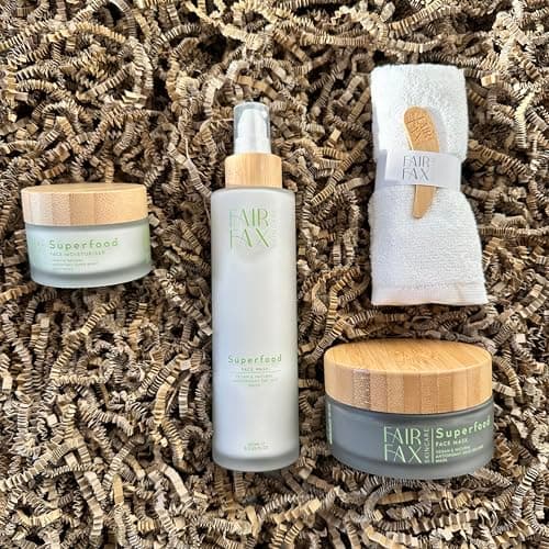Fairfax Skincare Face Masks Skincare Superfood Facial Care Set with Face Moisturiser, Face Wash, Face Mask Skin Care Kit – Glass Bottle Bamboo Lids Skincare Gift Set for Women — view 3