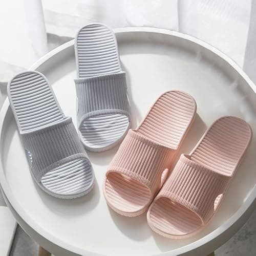 JoWebb Unisex Slippers for Women/Men, Light Weight Flat Slide Sandals Shower Sandals Flip Flops for Indoor Garden Bathroom Poolside Pink — view 2